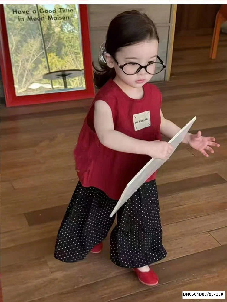 SÉT ÁO ĐỎ SÁT NÁCH MIX QUẦN CHẤM BI ỐNG RỘNG