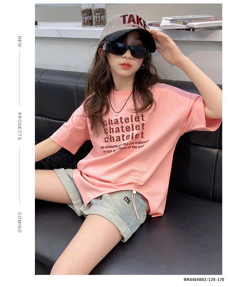 SET QUẦN SHORT JEAN CHỮ MIX THUN RÚT EO