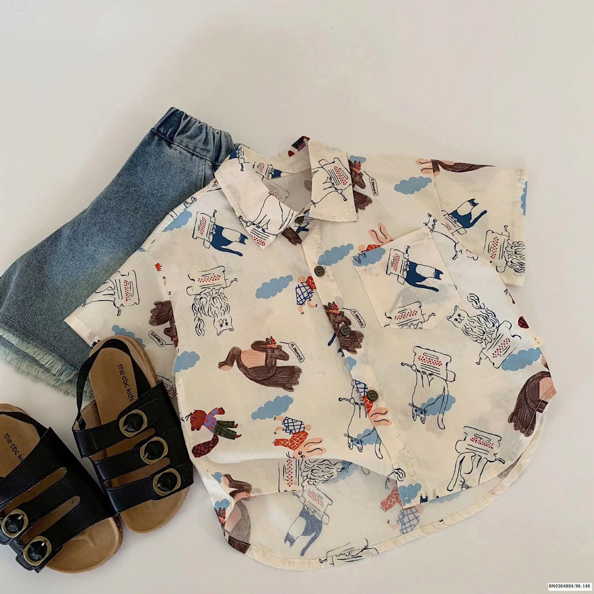 ÁO SƠ MI HÌNH MÈO BÉ TRAI