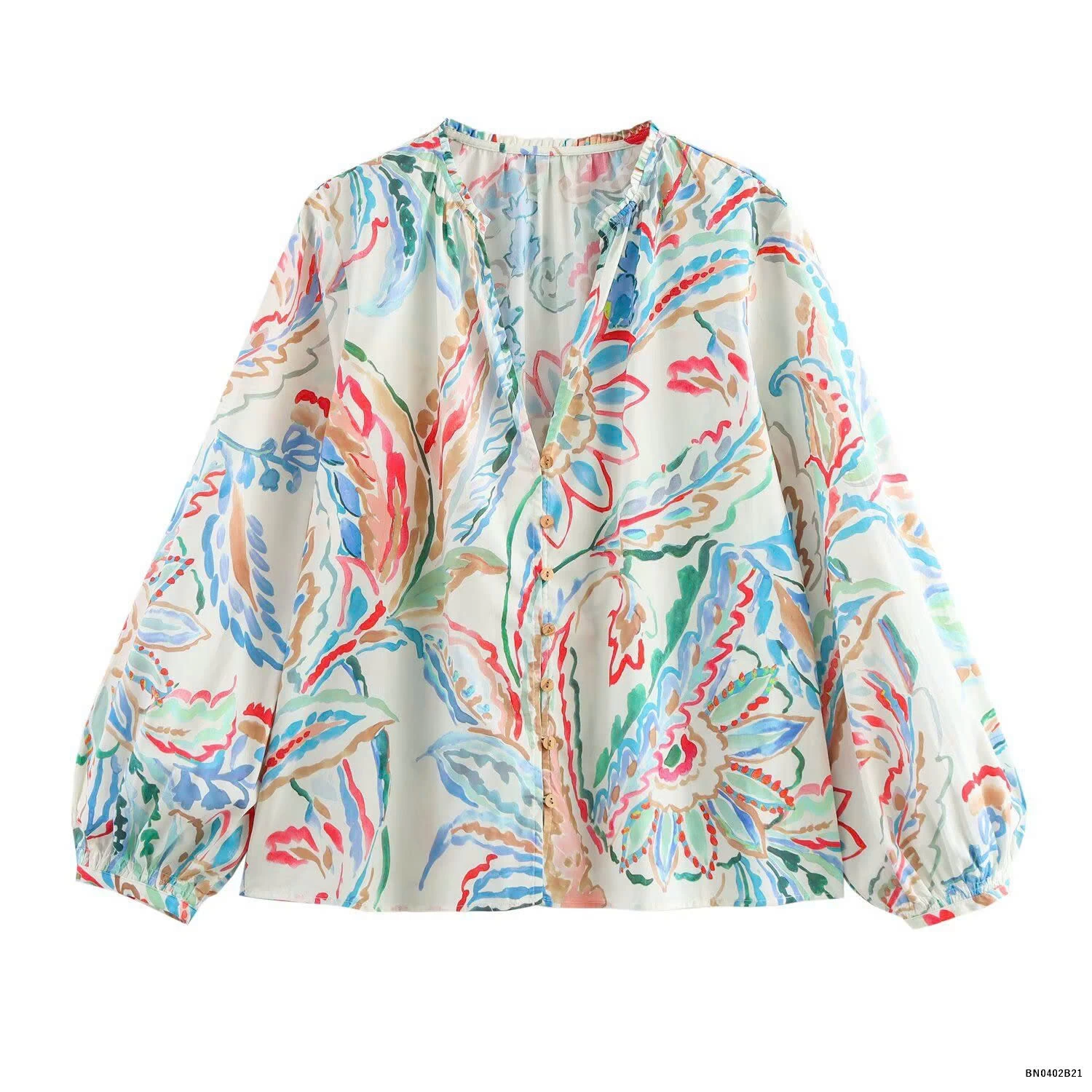 ÁO SƠ MI HOA CỔ CHỮ V  KASLEAD