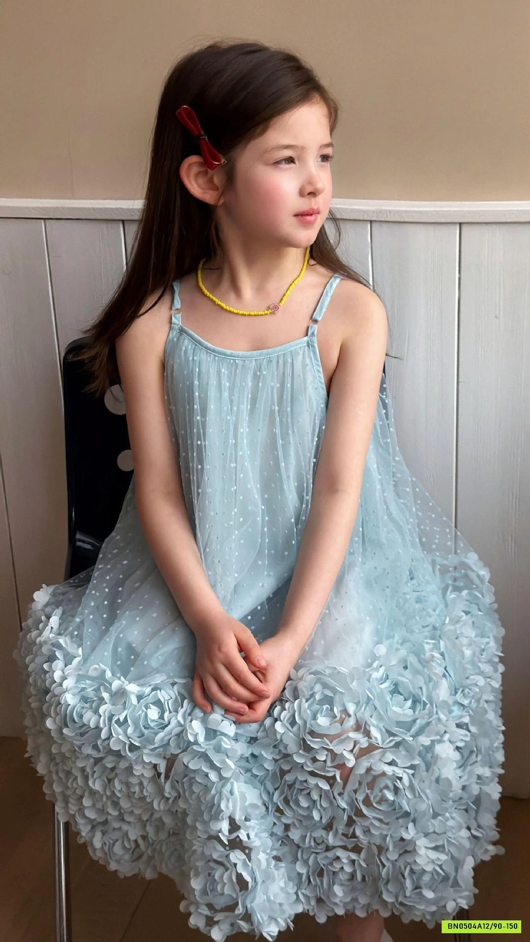 ĐẦM VOAN HOA XANH 2 DÂY 3D