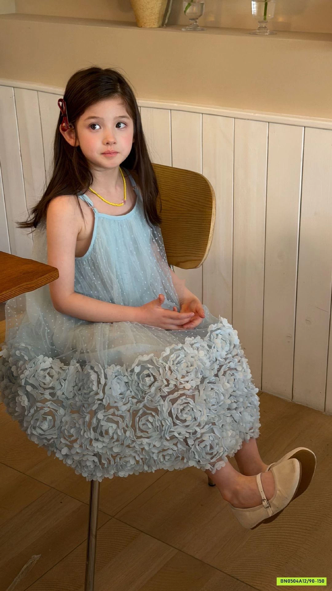 ĐẦM VOAN HOA XANH 2 DÂY 3D