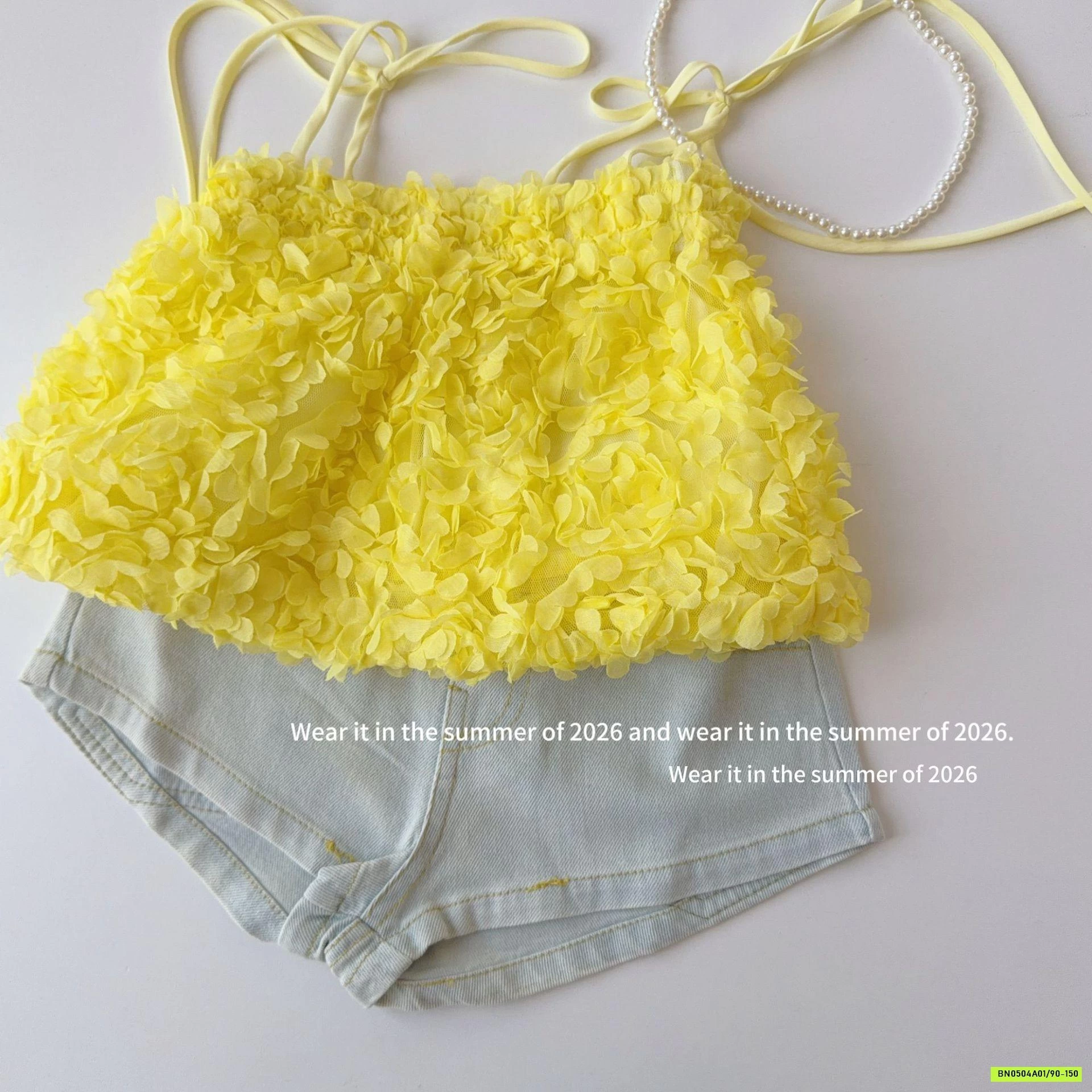 ÁO 2 DÂY VÀNG MIX SHORT JEANS T&QKIDS