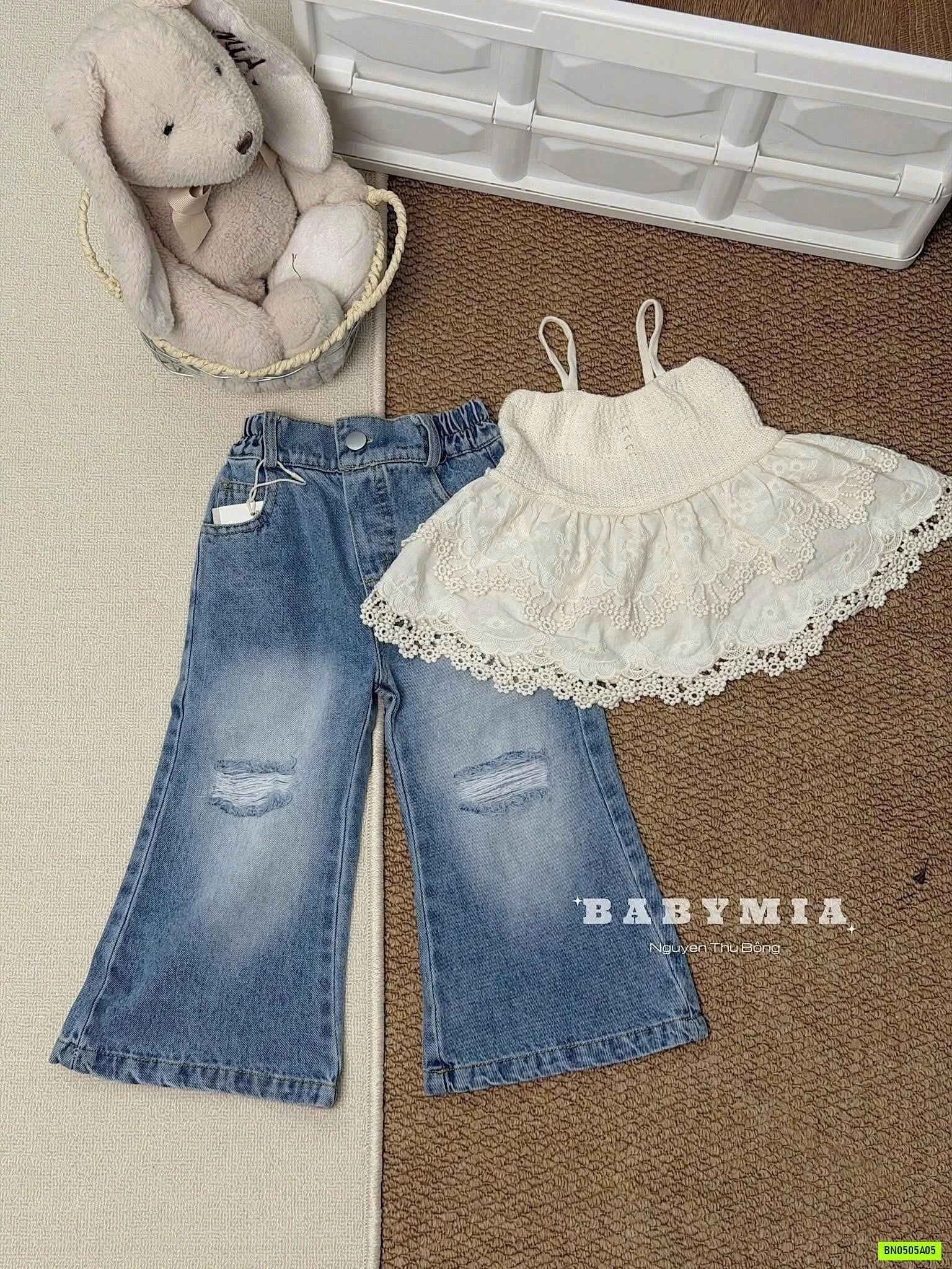 ÁO BABYDOLL 2 DÂY MIX JEANS LOE