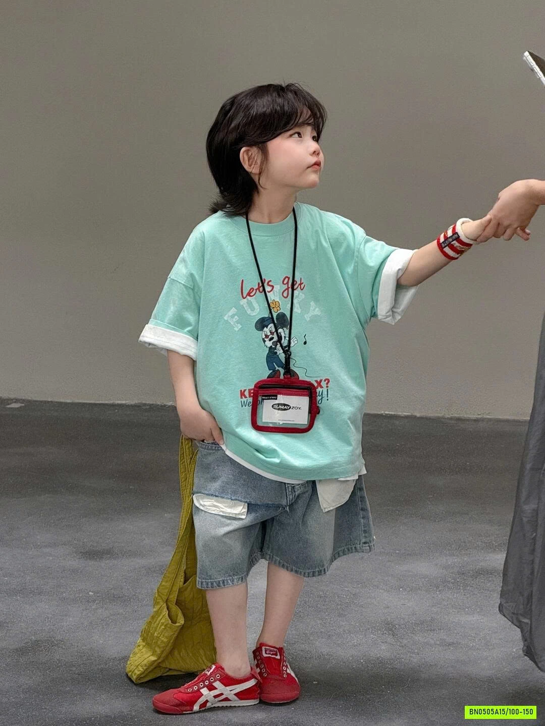 ÁO MIXKEY XANH MIX JEANS TÚI NGƯỢC