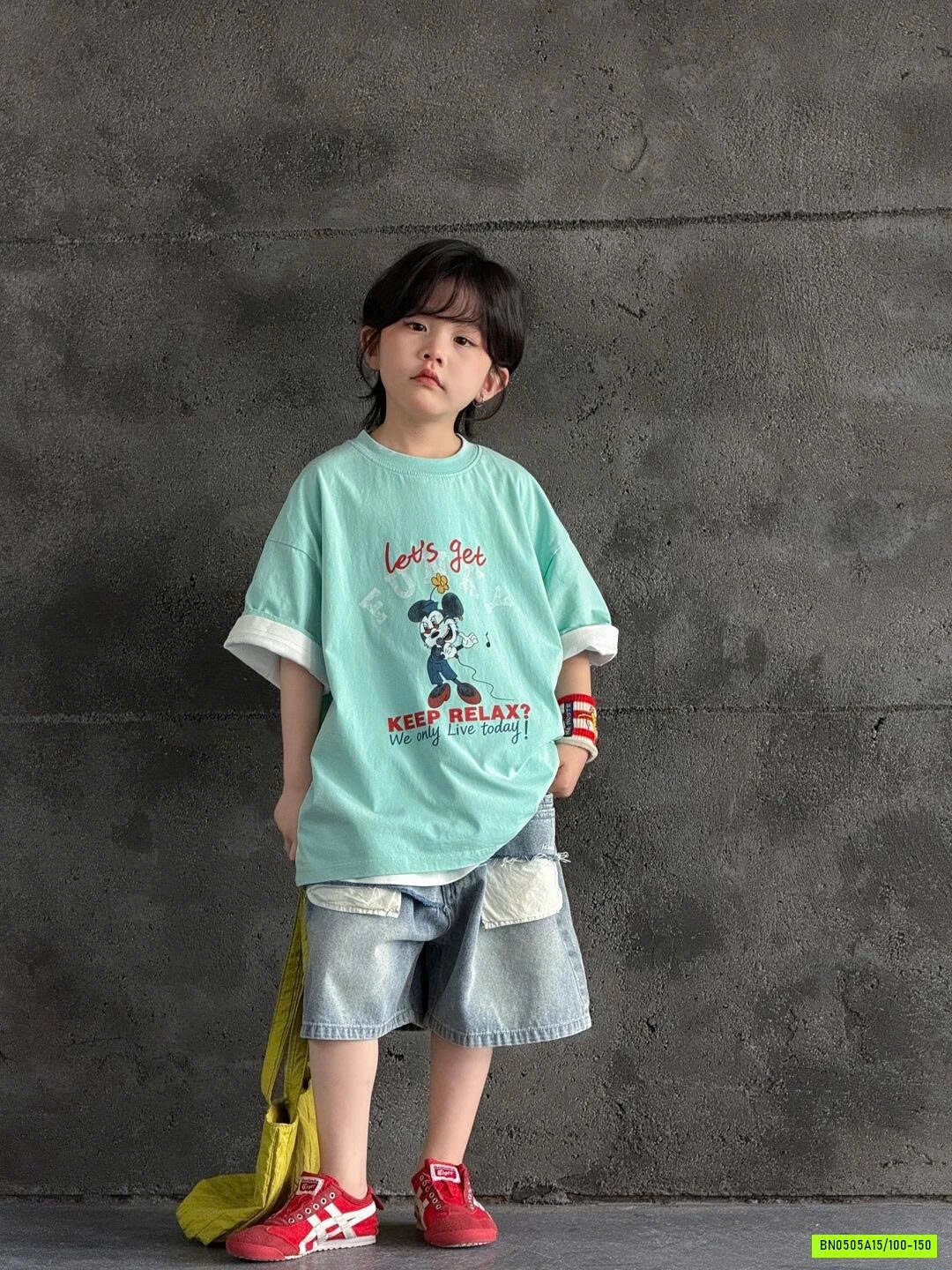 ÁO MIXKEY XANH MIX JEANS TÚI NGƯỢC