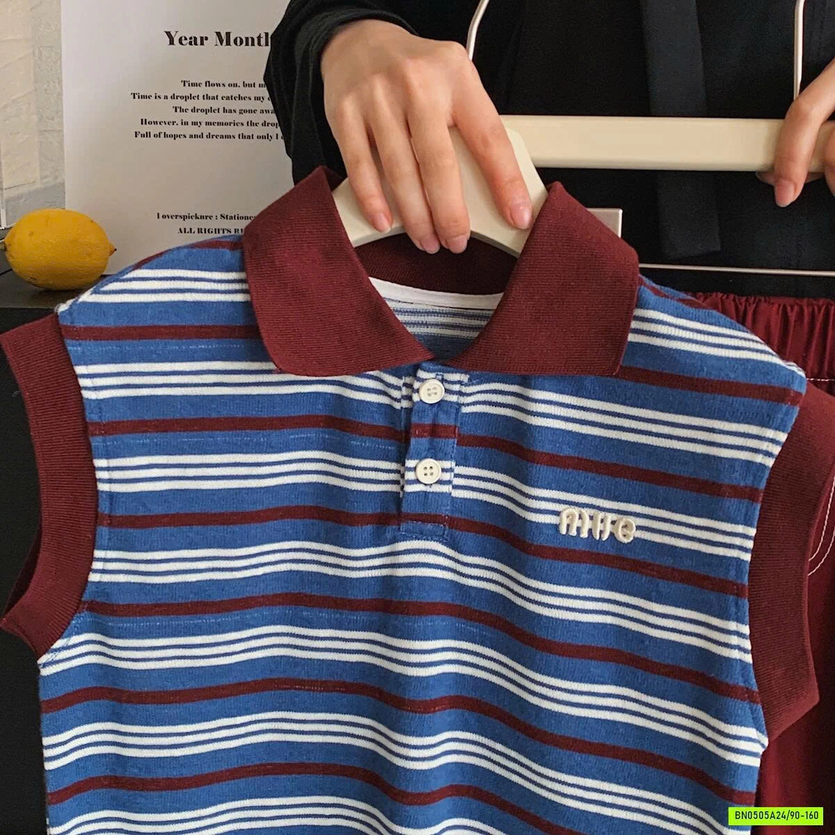 POLO KẺ SÁT NÁCH MIX SHORT ĐỎ MUYE