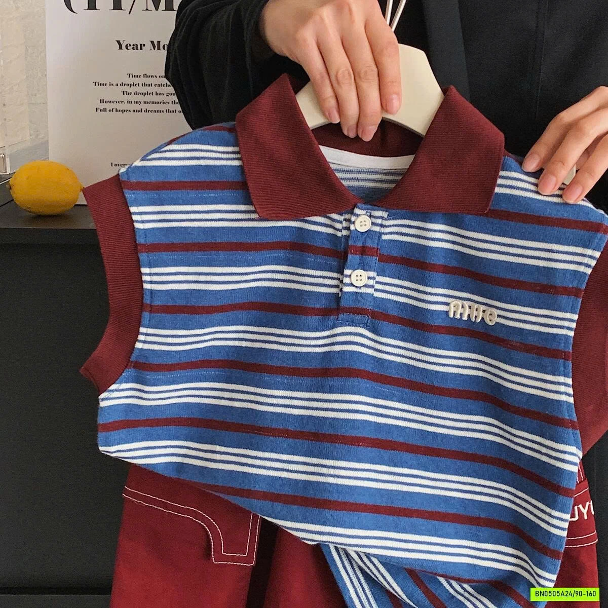 POLO KẺ SÁT NÁCH MIX SHORT ĐỎ MUYE