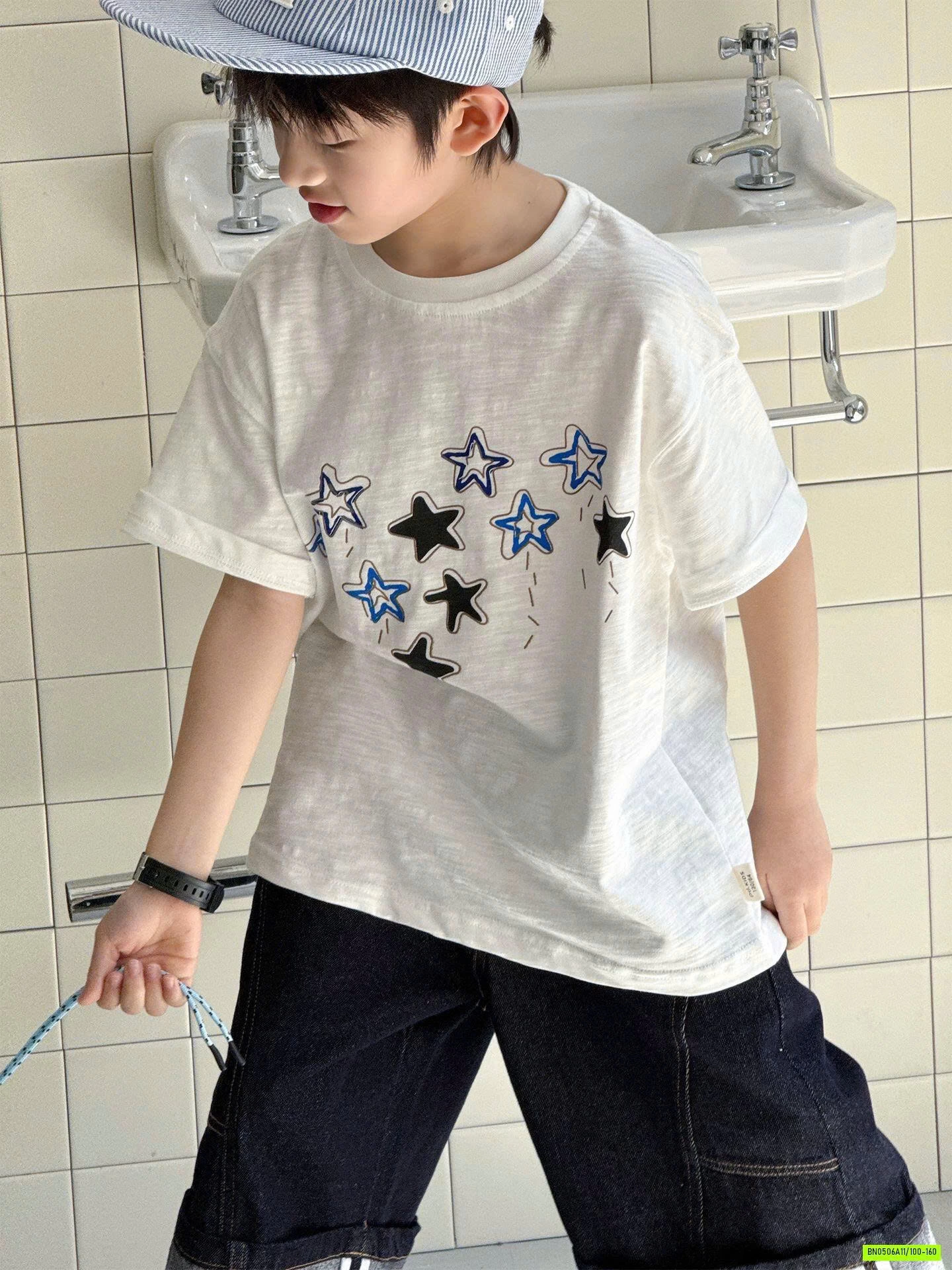 ÁO THUN THÊU NGÔI SAO MIX DENIM LỠ