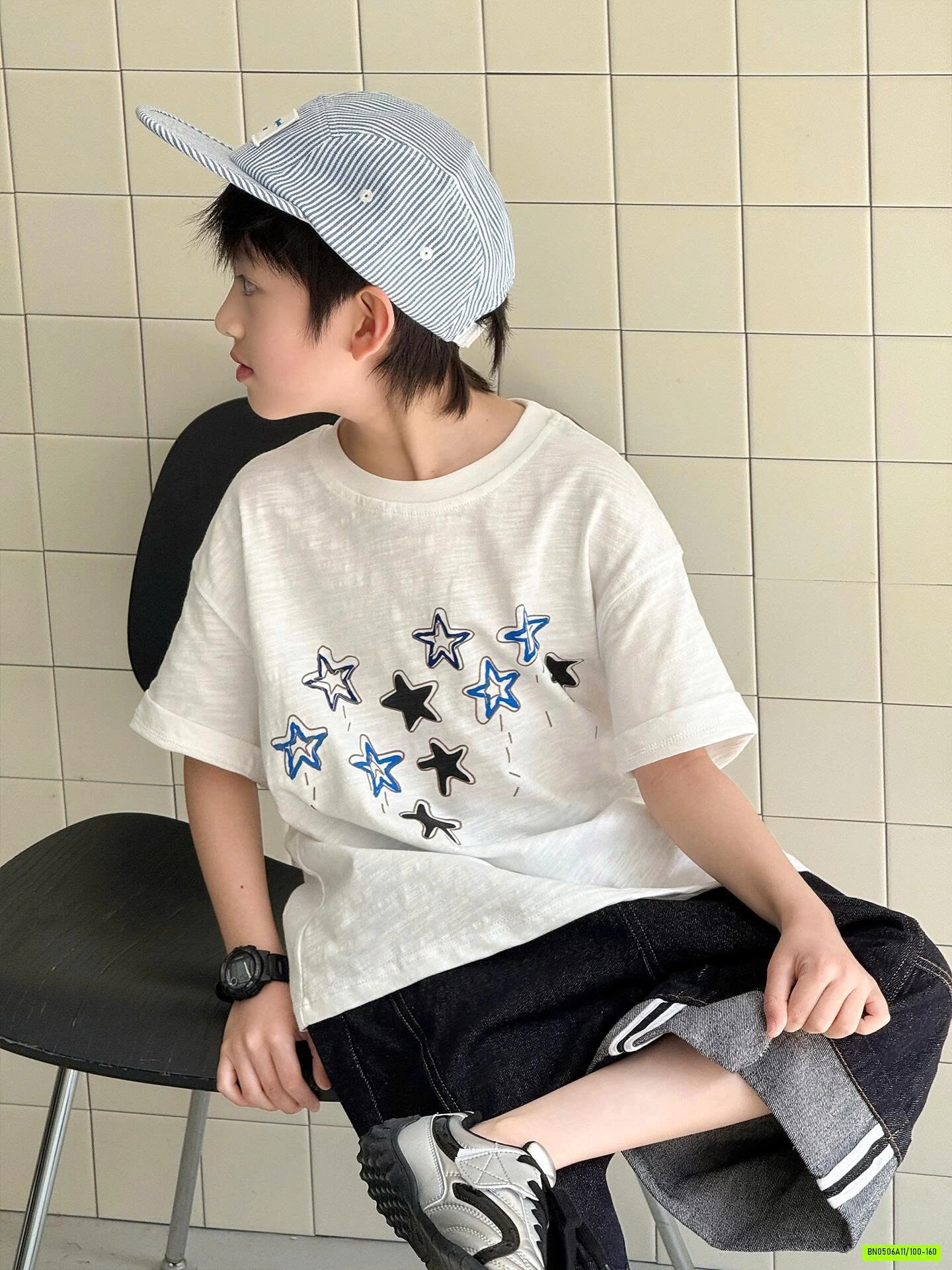 ÁO THUN THÊU NGÔI SAO MIX DENIM LỠ