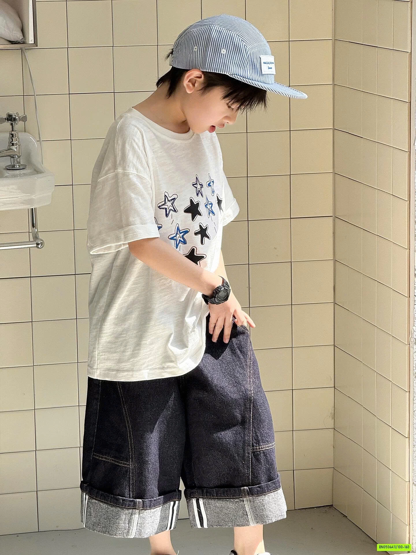 ÁO THUN THÊU NGÔI SAO MIX DENIM LỠ