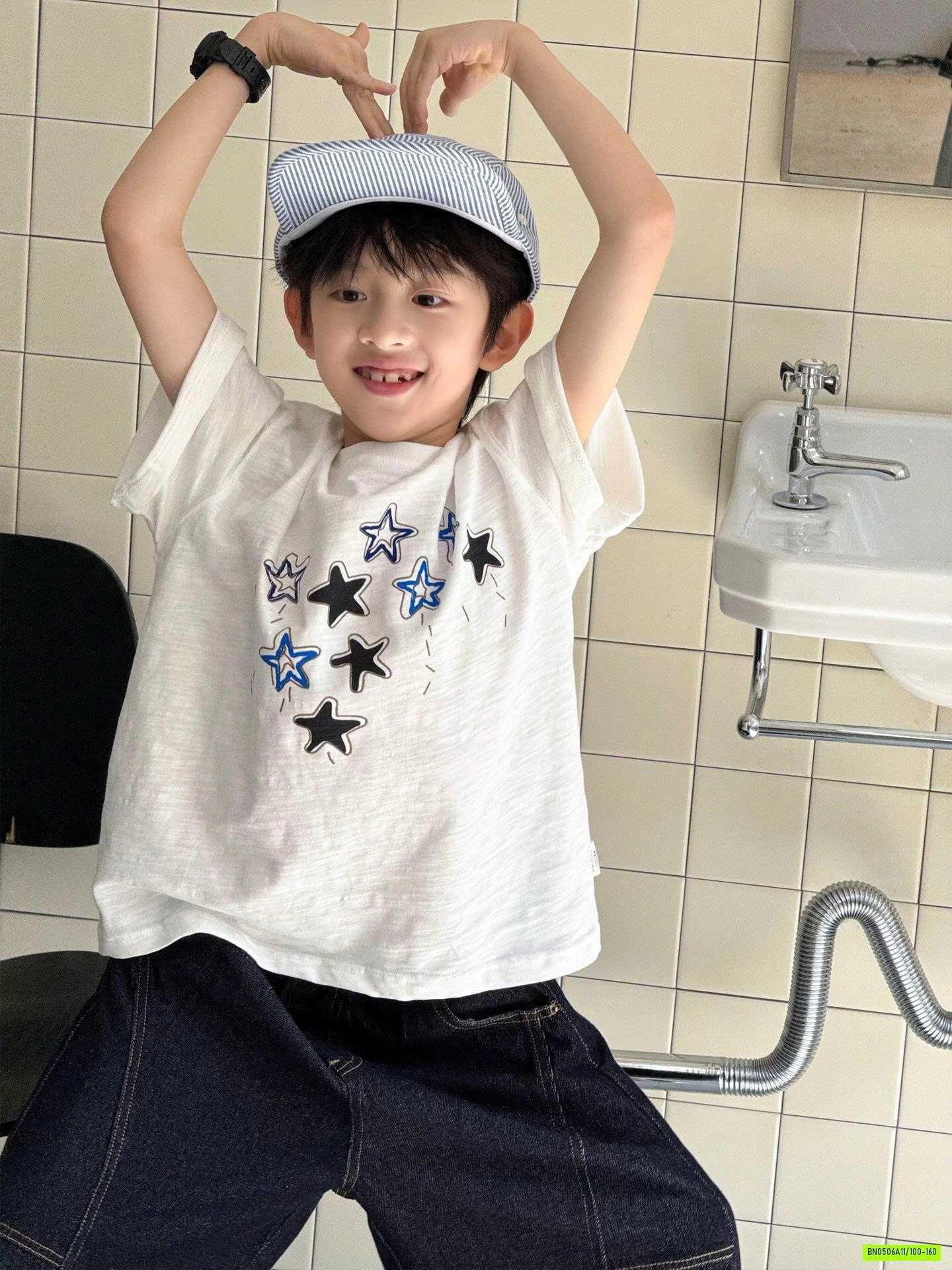 ÁO THUN THÊU NGÔI SAO MIX DENIM LỠ