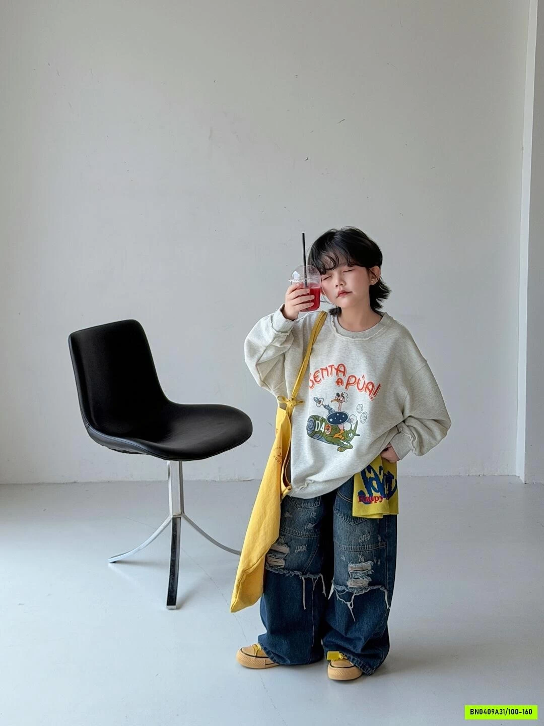 ÁO NỈ XÁM SENTA MIX JEANS RÁCH CÁ TÍNH