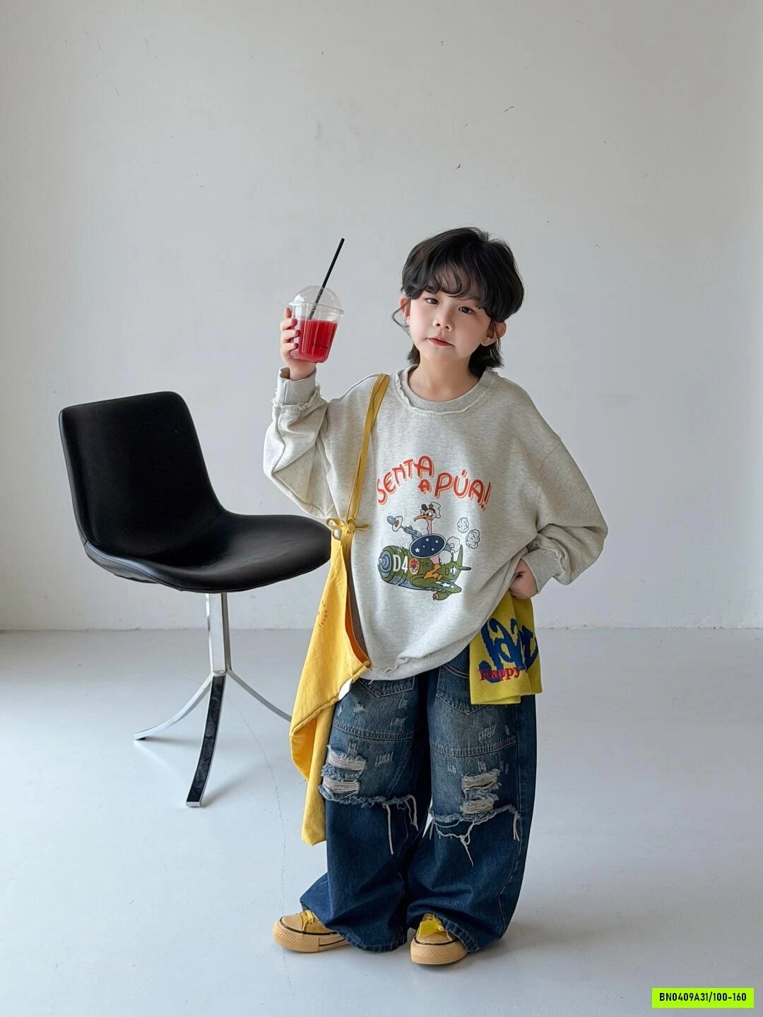 ÁO NỈ XÁM SENTA MIX JEANS RÁCH CÁ TÍNH