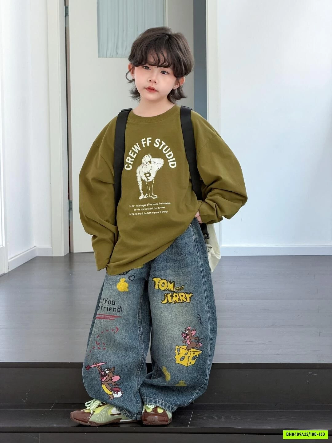 ÁO XANH OLIVE MIX JEANS CHUỘT JERRY
