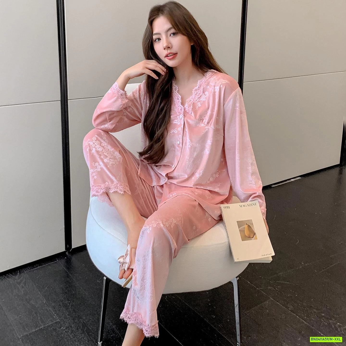 PIZAMA NHUNG IN HOA NỔI CAO CẤP