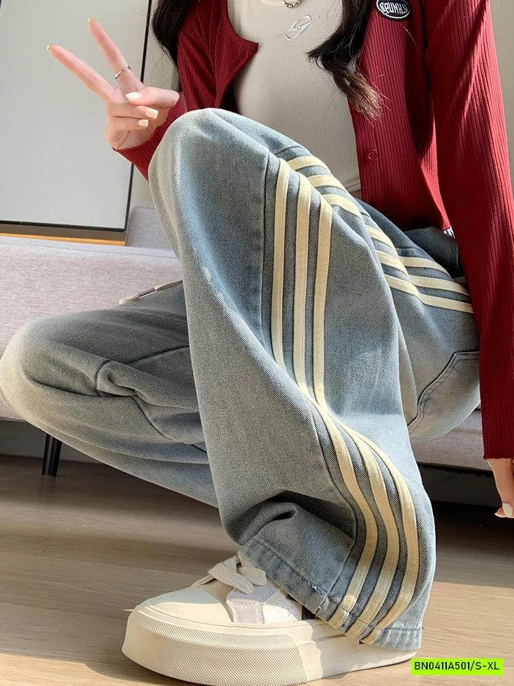 JEANS SUÔNG 3 SỌC BẠC MÀU NỮ