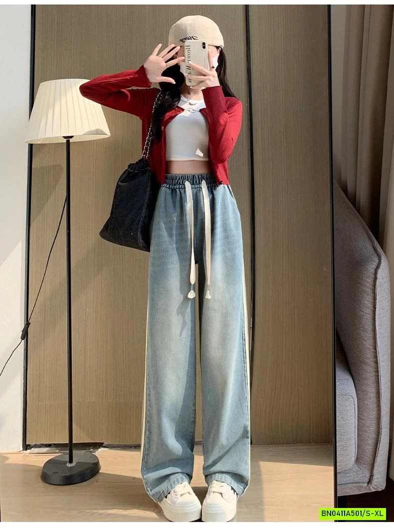 JEANS SUÔNG 3 SỌC BẠC MÀU NỮ