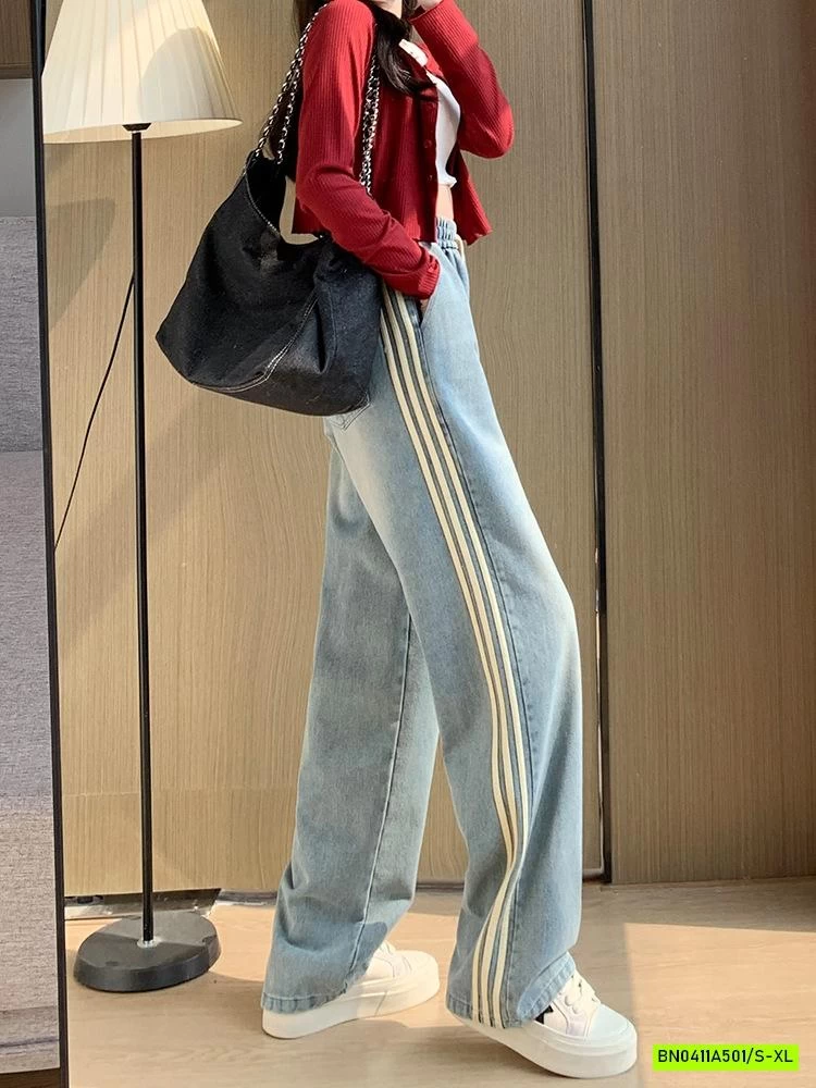 JEANS SUÔNG 3 SỌC BẠC MÀU NỮ