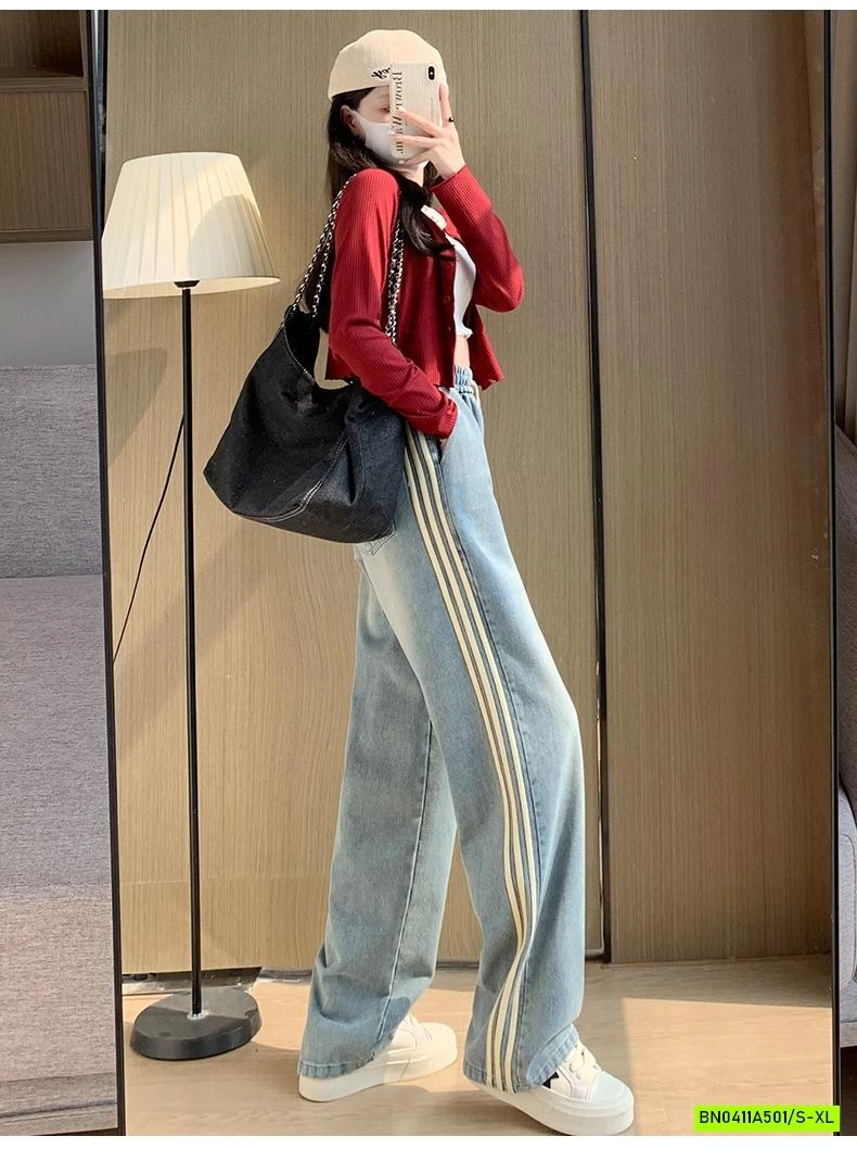 JEANS SUÔNG 3 SỌC BẠC MÀU NỮ