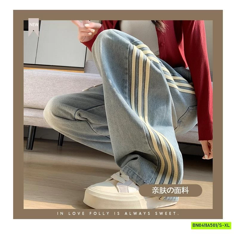 JEANS SUÔNG 3 SỌC BẠC MÀU NỮ