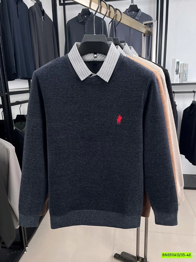 ÁO LEN CỔ SƠ MI LÓT NHUNG THÊU LOGO