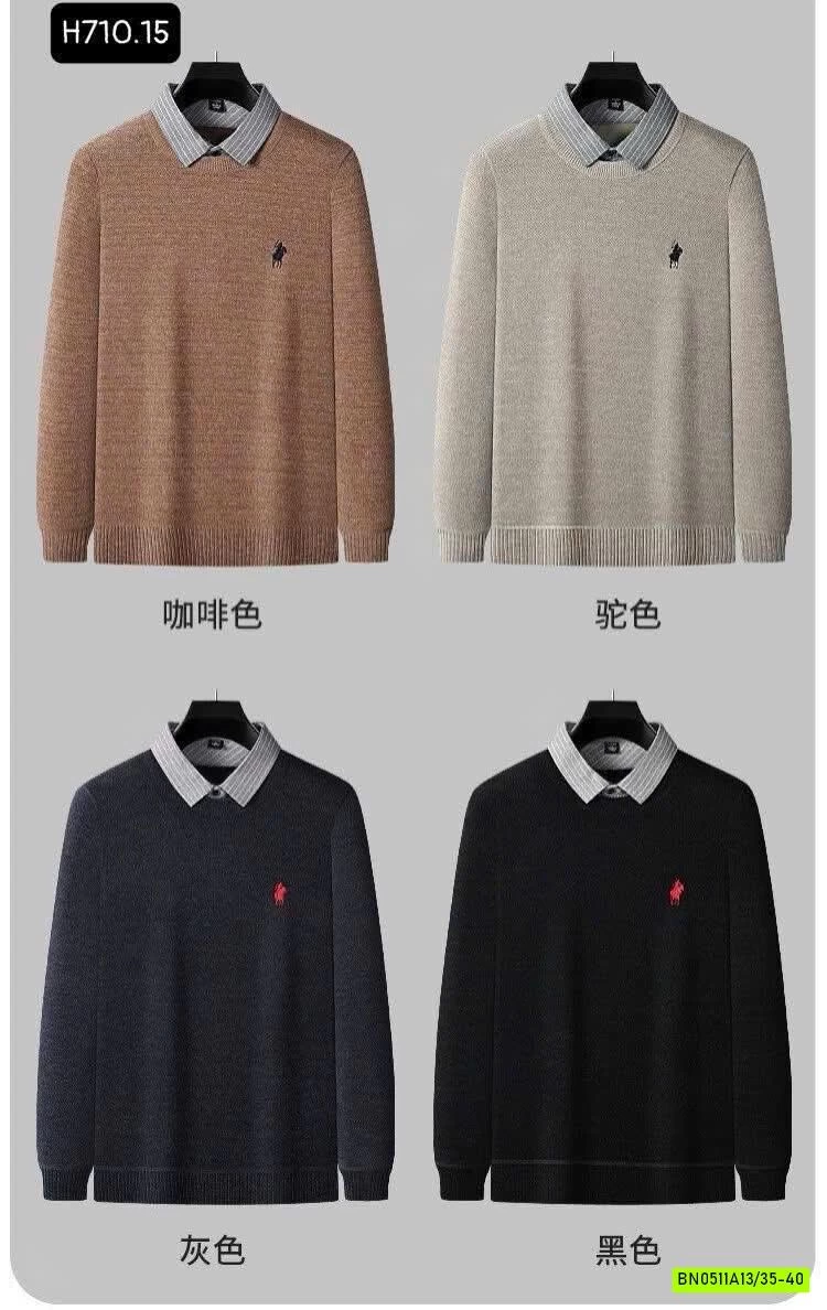 ÁO LEN CỔ SƠ MI LÓT NHUNG THÊU LOGO