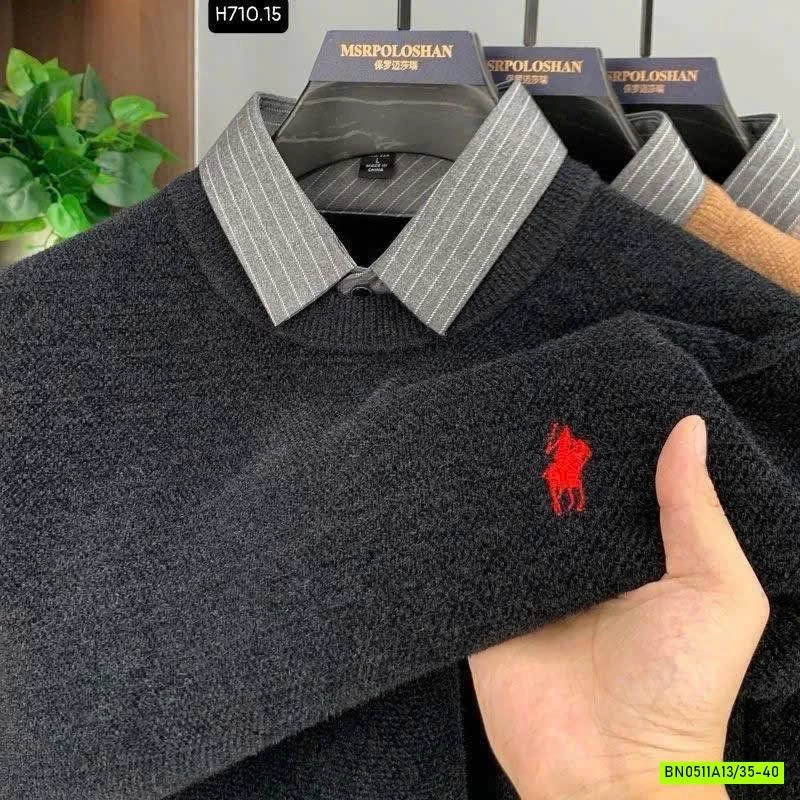 ÁO LEN CỔ SƠ MI LÓT NHUNG THÊU LOGO