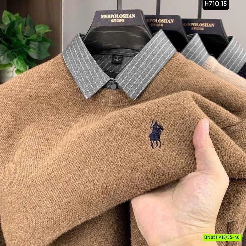 ÁO LEN CỔ SƠ MI LÓT NHUNG THÊU LOGO