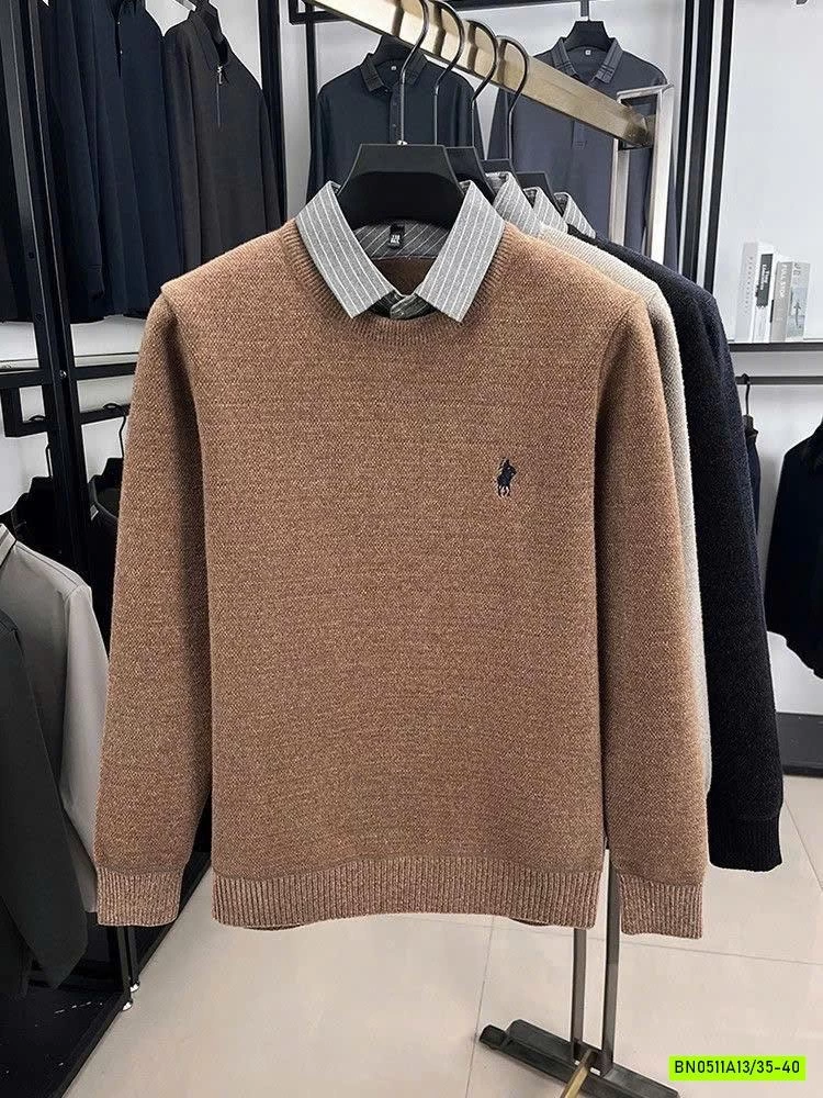 ÁO LEN CỔ SƠ MI LÓT NHUNG THÊU LOGO