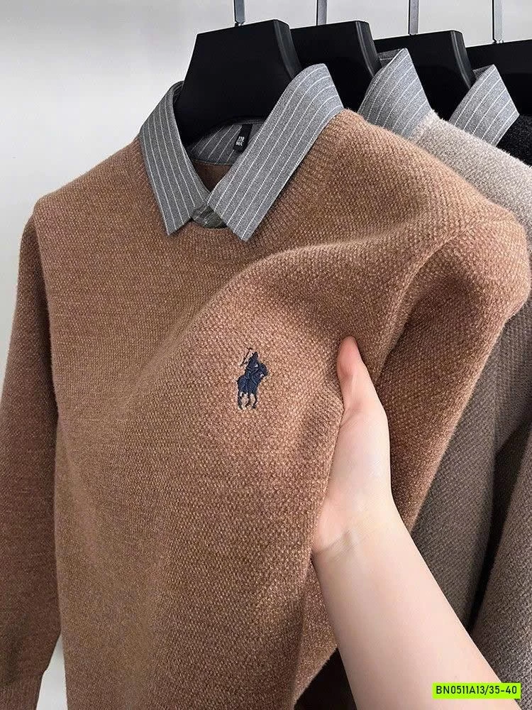 ÁO LEN CỔ SƠ MI LÓT NHUNG THÊU LOGO