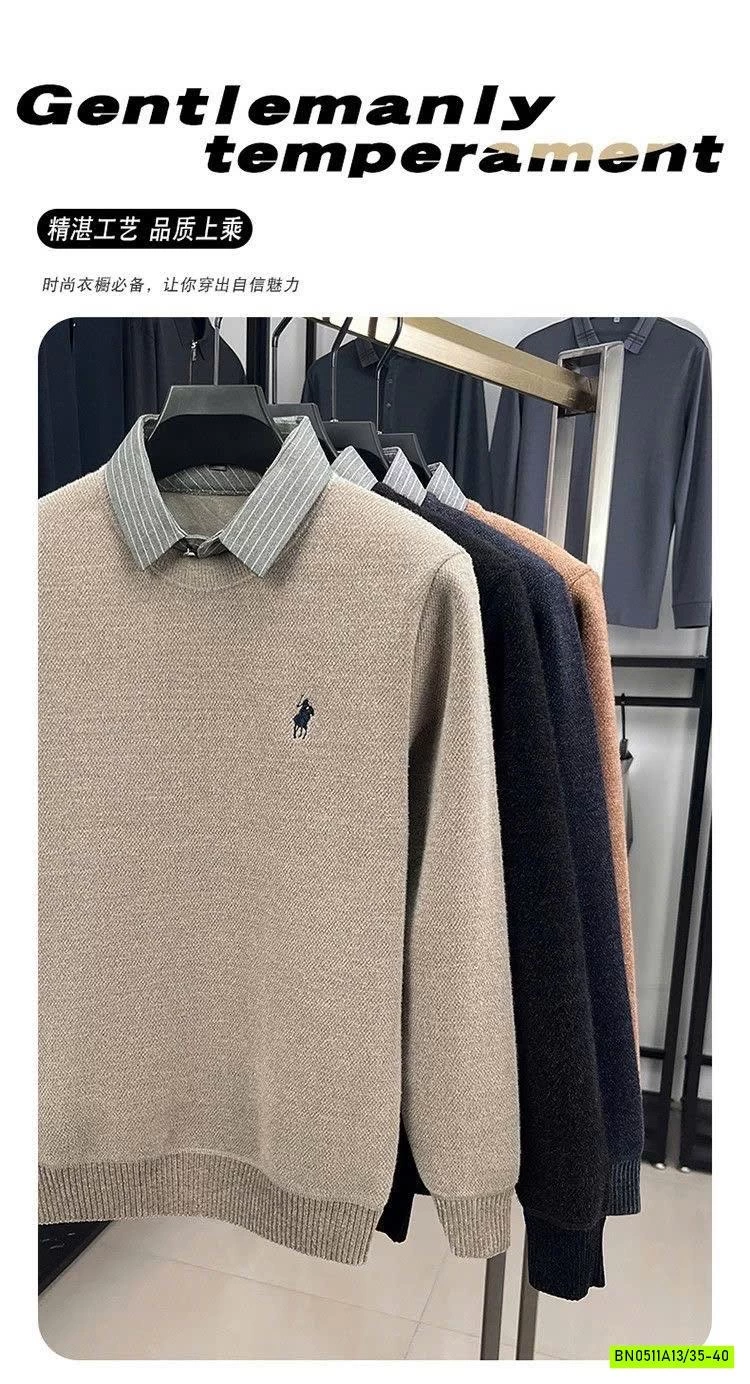 ÁO LEN CỔ SƠ MI LÓT NHUNG THÊU LOGO