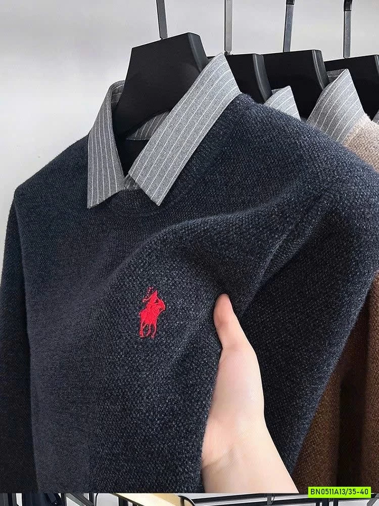 ÁO LEN CỔ SƠ MI LÓT NHUNG THÊU LOGO