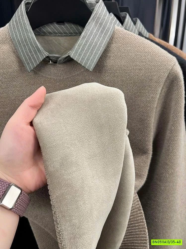 ÁO LEN CỔ SƠ MI LÓT NHUNG THÊU LOGO