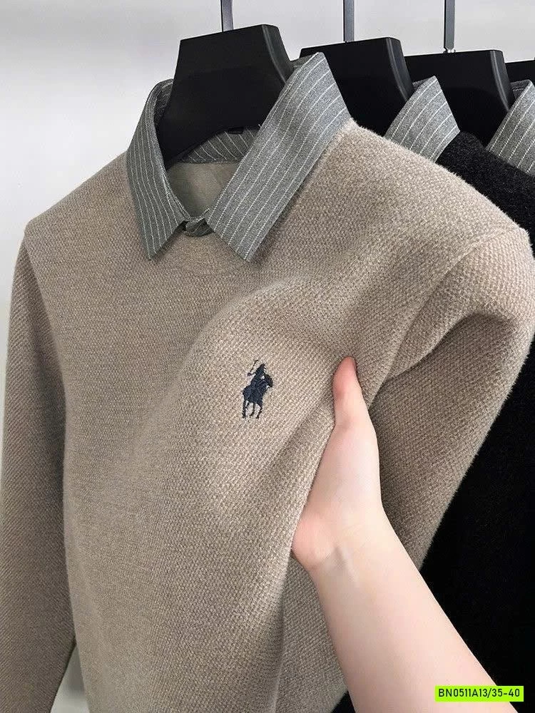 ÁO LEN CỔ SƠ MI LÓT NHUNG THÊU LOGO