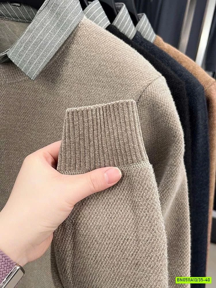 ÁO LEN CỔ SƠ MI LÓT NHUNG THÊU LOGO