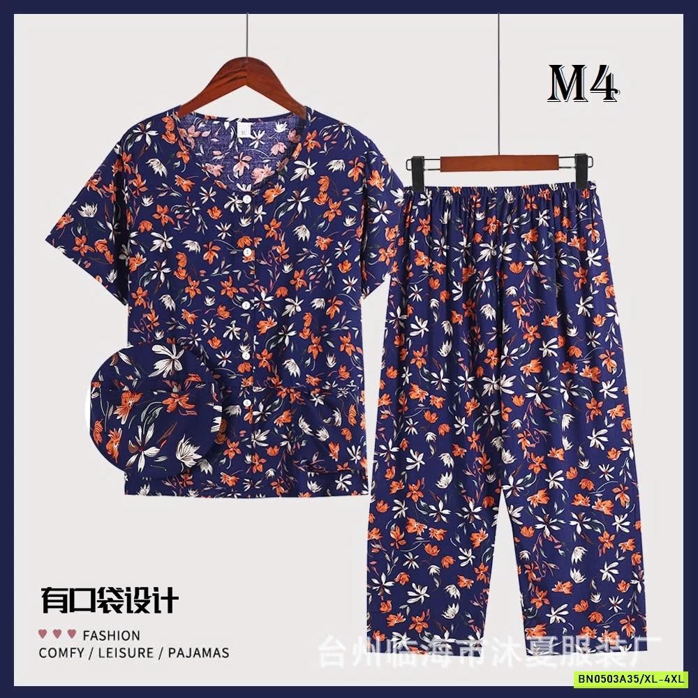 BỘ MẶC NHÀ HOẠ TIẾT HOA TRUNG NIÊN