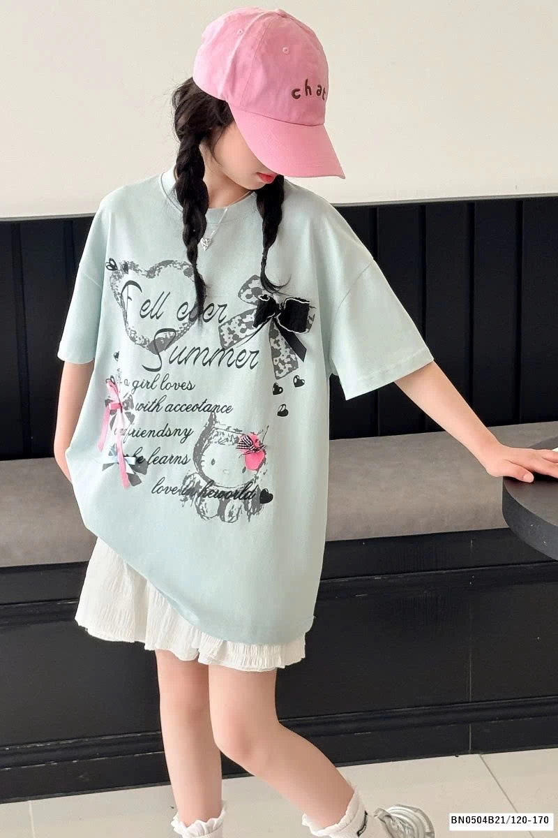 ÁO THUN CHỮ GẮN NƠ MIX CV TRẮNG