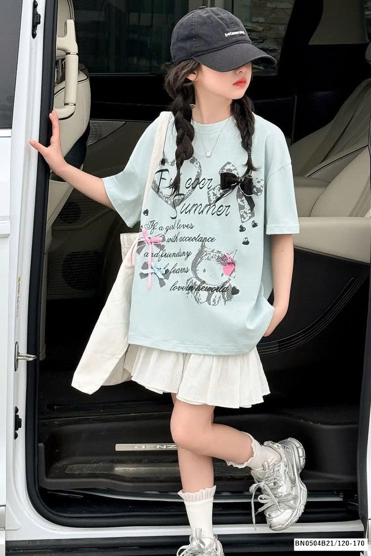 ÁO THUN CHỮ GẮN NƠ MIX CV TRẮNG