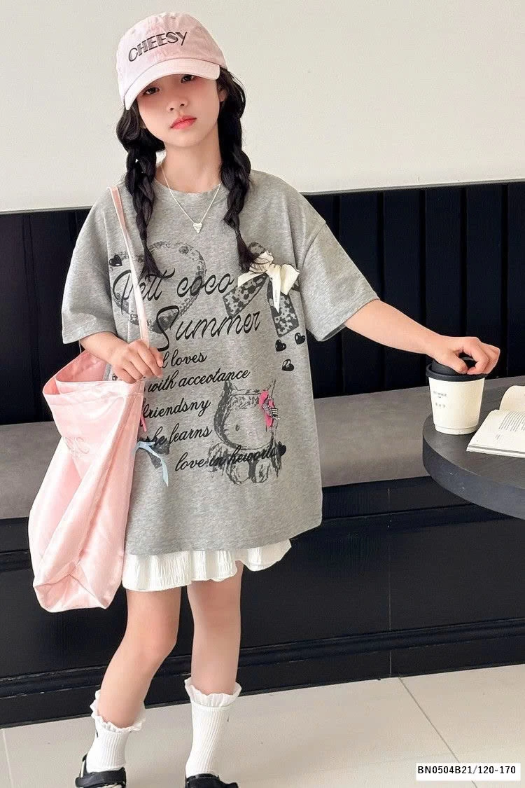 ÁO THUN CHỮ GẮN NƠ MIX CV TRẮNG