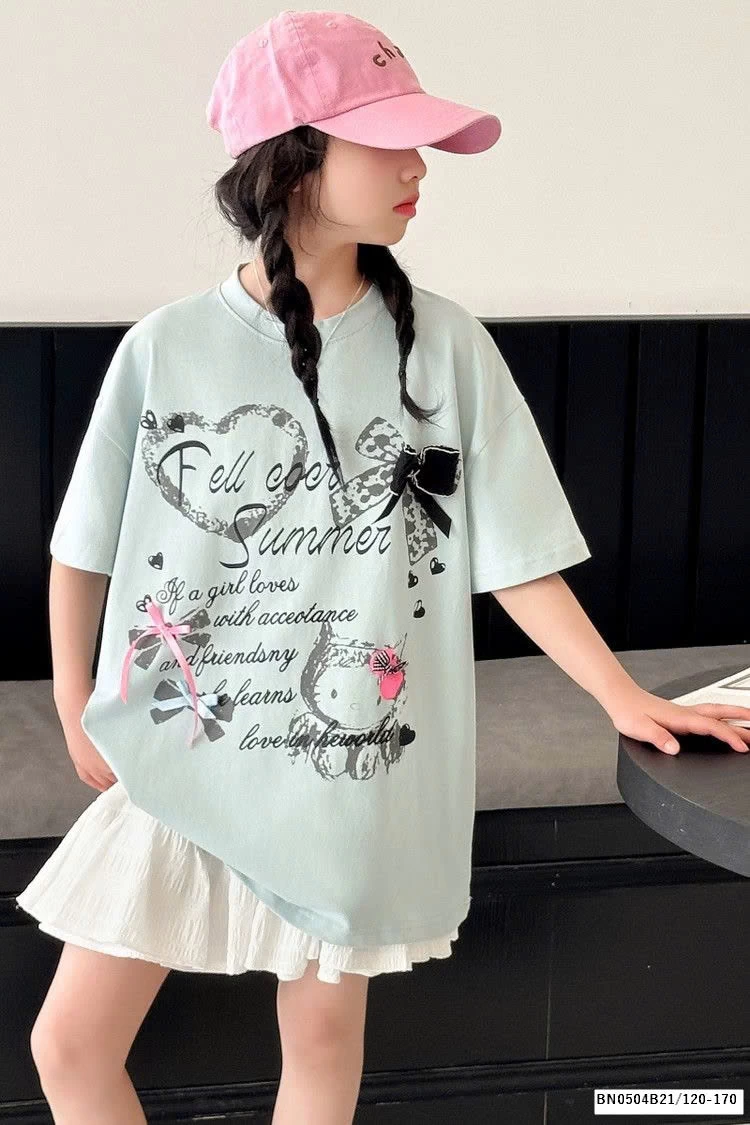 ÁO THUN CHỮ GẮN NƠ MIX CV TRẮNG