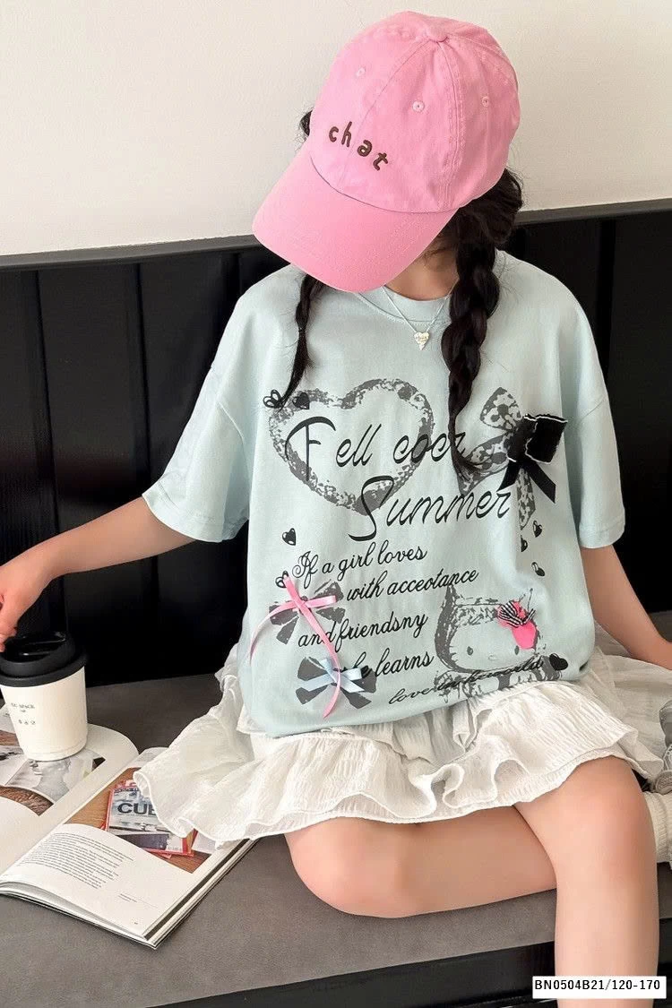 ÁO THUN CHỮ GẮN NƠ MIX CV TRẮNG