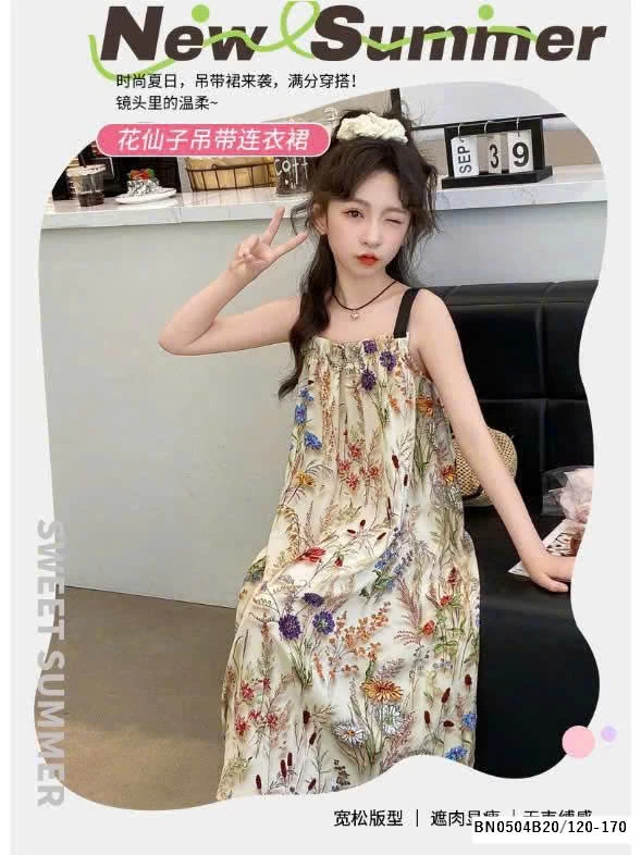 VÁY HAI DÂY HỌA TIẾT BÉ GÁI