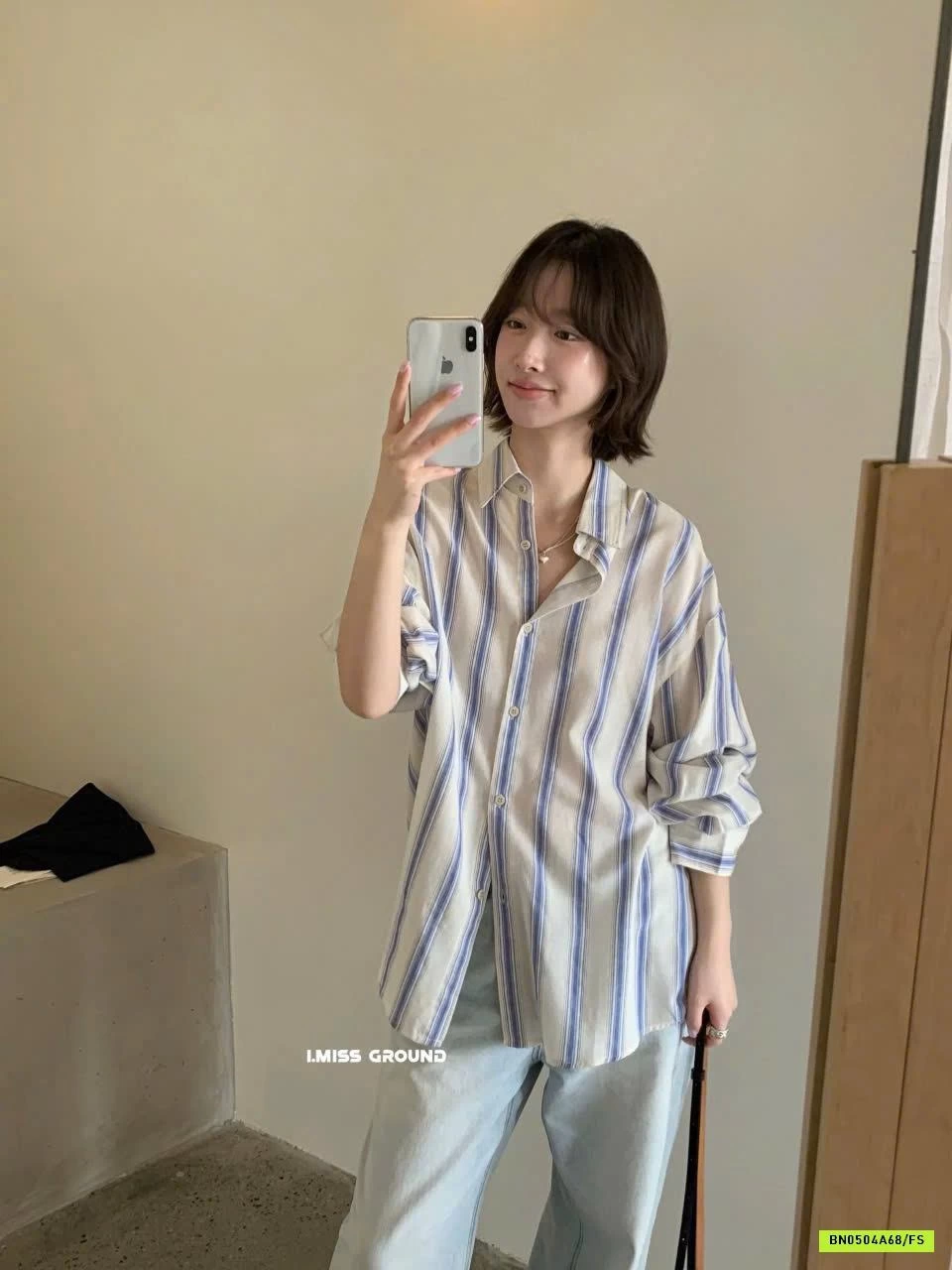 SƠ MI SỌC XANH OVERSIZE IMISS