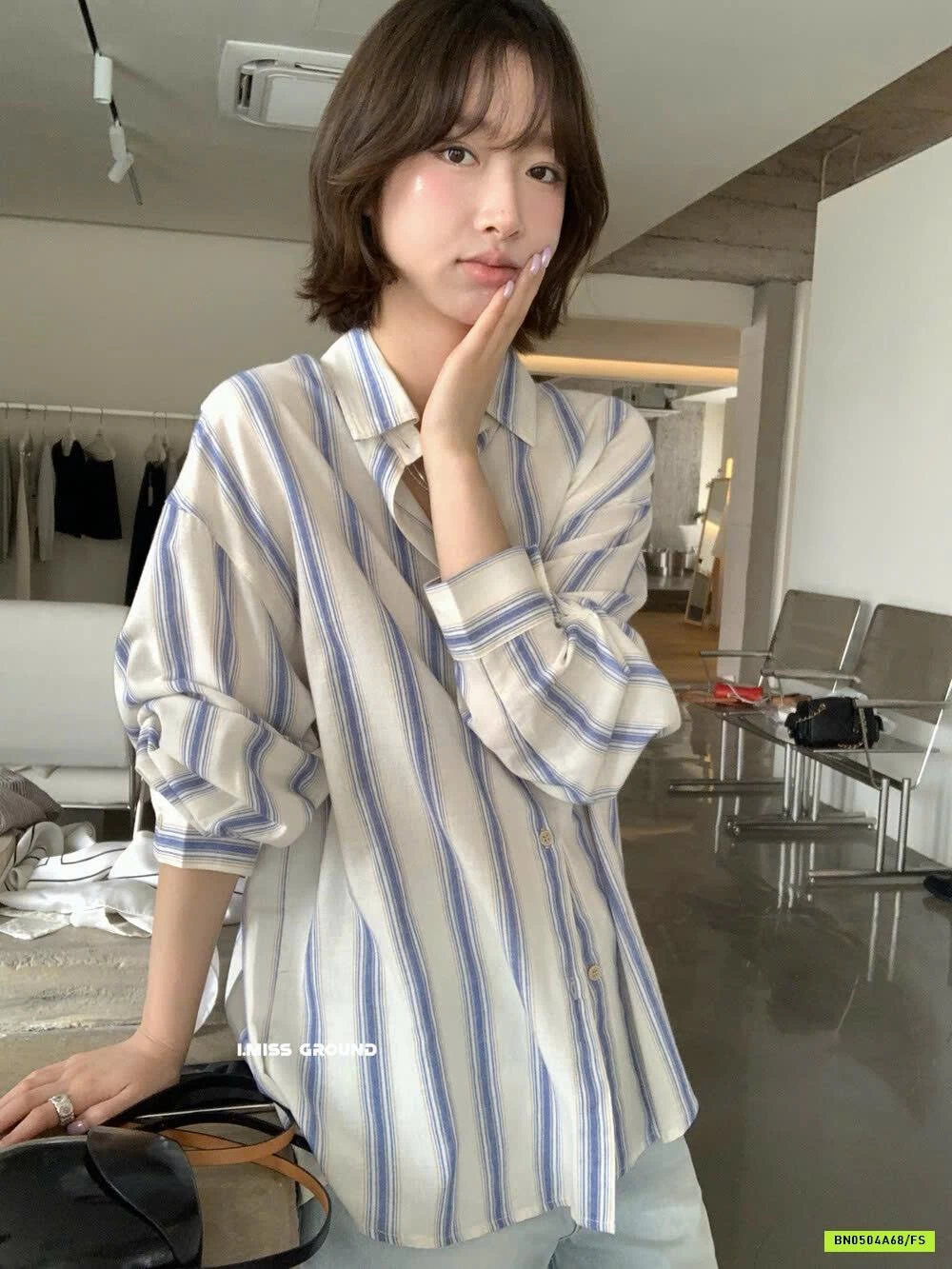 SƠ MI SỌC XANH OVERSIZE IMISS