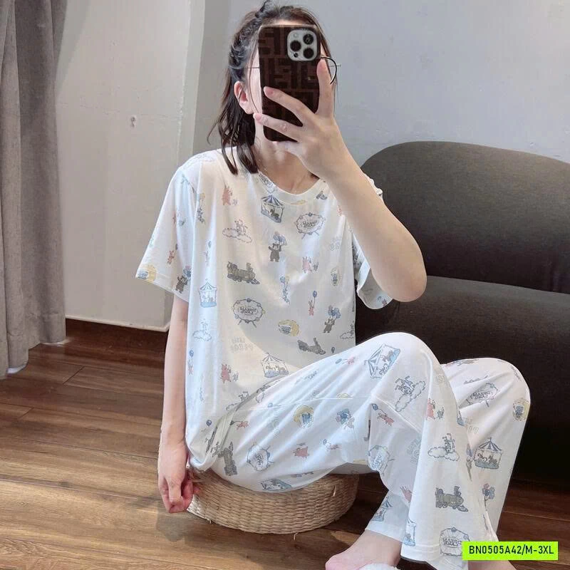 BỘ COTTON HỌA TIẾT QUẦN DÀI