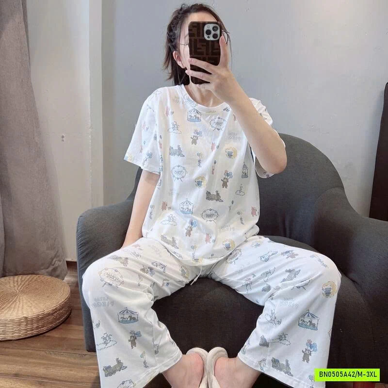 BỘ COTTON HỌA TIẾT QUẦN DÀI