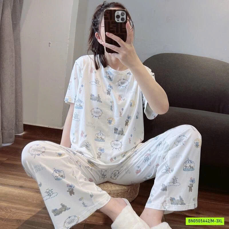 BỘ COTTON HỌA TIẾT QUẦN DÀI
