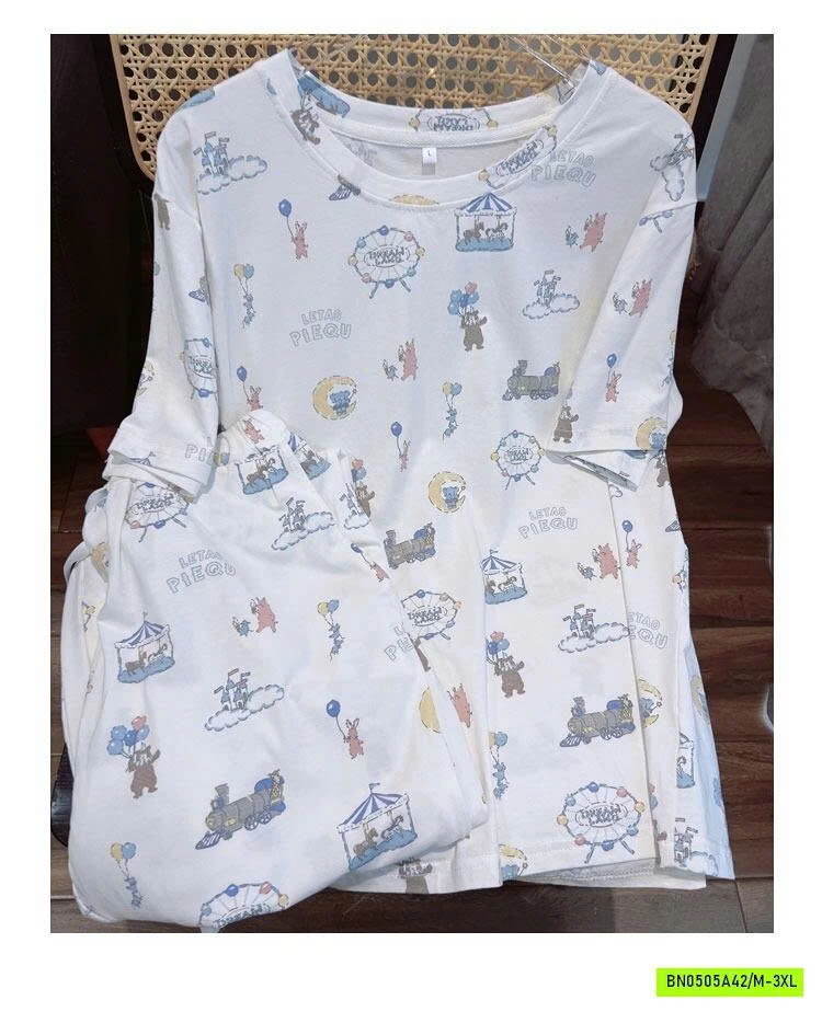 BỘ COTTON HỌA TIẾT QUẦN DÀI