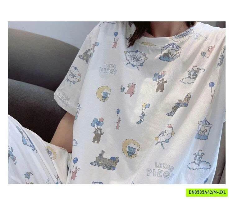 BỘ COTTON HỌA TIẾT QUẦN DÀI